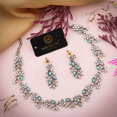 brado jewellery Brass, Stone, Crystal, Stainless Steel Gold-plated Silver, Blue, White Jewellery Set(Pack of 1)