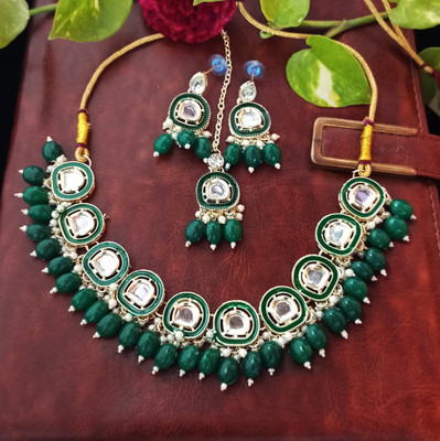 KUKRAIL Brass Gold-plated Green Jewellery Set(Pack of 2)