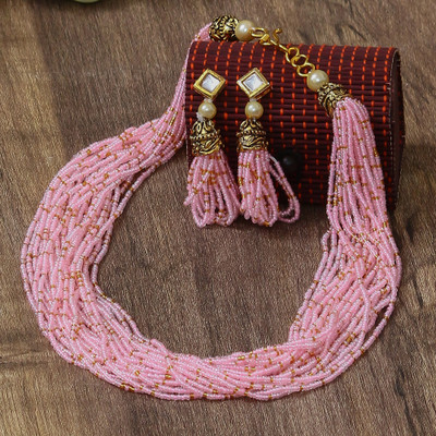 ORUKA Copper Gold-plated Pink Jewellery Set(Pack of 1)