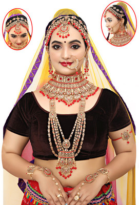 SHIVSHAKTI Alloy Gold-plated Red Jewellery Set(Pack of 7)