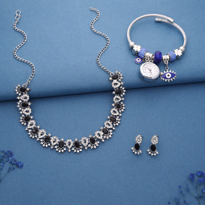 Vedda Brass Gold-plated Silver, White, Black Jewellery Set(Pack of 1)