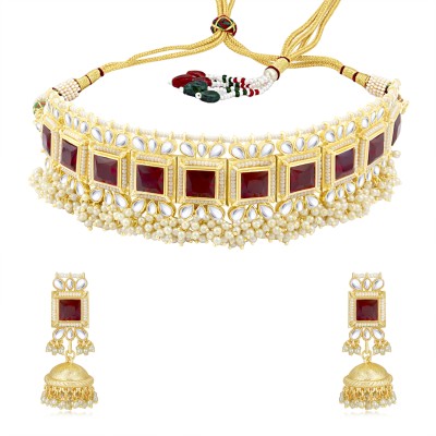 Sukkhi Alloy Gold-plated Maroon Jewellery Set(Pack of 1)