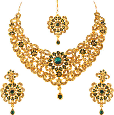 Rhymee Alloy Gold-plated Green Jewellery Set(Pack of 1)