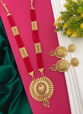 Rasadiya Brass Gold-plated White, Red Jewellery Set(Pack of 1)