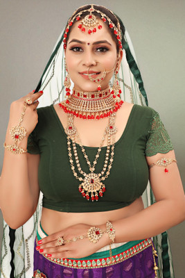 Tulsi Art Jewels Alloy Gold-plated Red Jewellery Set(Pack of 7)