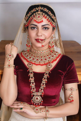 SHIV SHAKTI JEWELLERS Alloy Gold-plated Red, Gold Jewellery Set(Pack of 7)