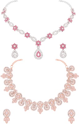 Vedda Brass Gold-plated Silver, White, Rose Gold, Pink Jewellery Set(Pack of 4)