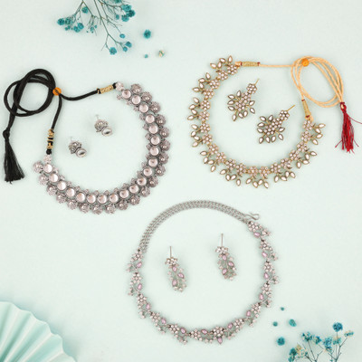 Vedda Brass Gold-plated Silver, White, Gold, Purple Jewellery Set(Pack of 3)