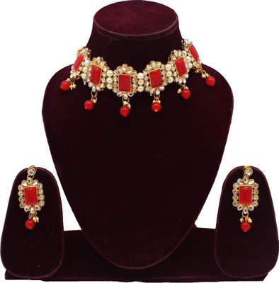 Gleamora Metal, Stone Gold-plated Gold, Red Jewellery Set(Pack of 1)