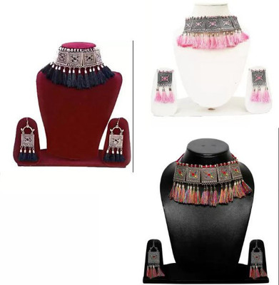 Gleamora Alloy Silver Multicolor Jewellery Set(Pack of 3)