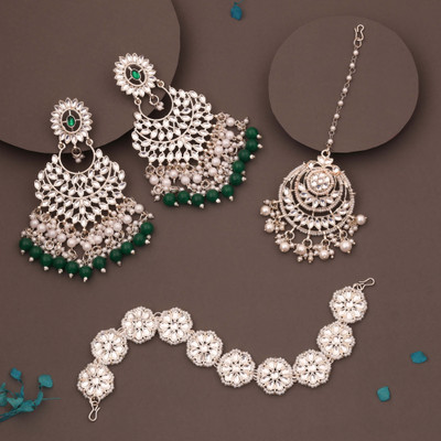 Alasca Brass Gold-plated Gold, White, Green Jewellery Set(Pack of 1)