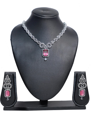 BlingNation Brass Silver Pink Jewellery Set(Pack of 1)