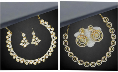 AK JEWEL STORES Alloy Gold-plated White Jewellery Set(Pack of 2)