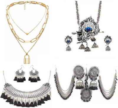 ZUKHRUF Oxidised Silver Silver, Gold-plated Silver, Black, Gold Jewellery Set(Pack of 1)