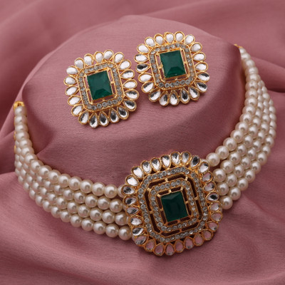 Divastri Brass Gold-plated White Jewellery Set(Pack of 2)