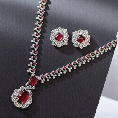 JEWELFYU Brass Red Jewellery Set(Pack of 1)