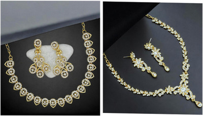 Rhymee Alloy Gold-plated White Jewellery Set(Pack of 1)
