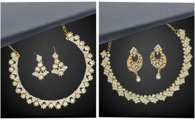 Rhymee Alloy Gold-plated White Jewellery Set(Pack of 2)