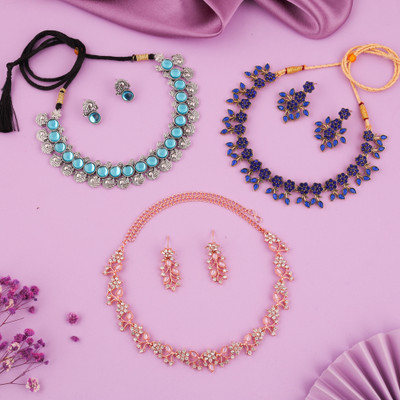 Vedda Brass Gold-plated Silver, White, Pink Jewellery Set(Pack of 3)