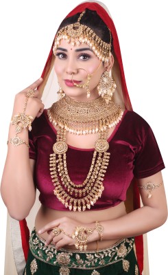 SHREE MK JEWELLERS Alloy Gold-plated White, Gold Jewellery Set(Pack of 1)