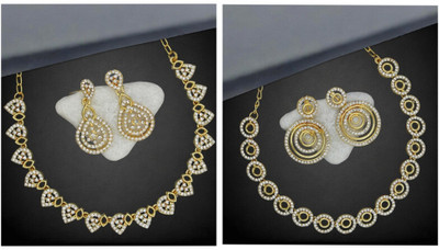 AK JEWEL STORES Alloy Gold-plated White Jewellery Set(Pack of 2)