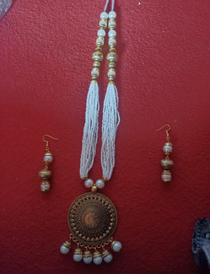 PRASUB Alloy Gold-plated White Jewellery Set(Pack of 1)