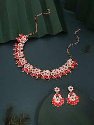 Vedda Brass Gold-plated Rose Gold, Red Jewellery Set(Pack of 1)