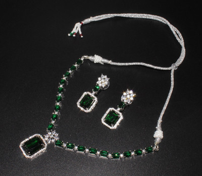 Gleamora Alloy Silver Green Jewellery Set(Pack of 3)