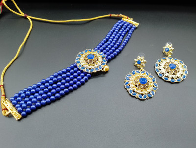 Rukma Alloy Gold-plated Blue Jewellery Set(Pack of 1)
