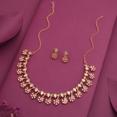 Vedda Brass Gold-plated Rose Gold, White, Green Jewellery Set(Pack of 1)