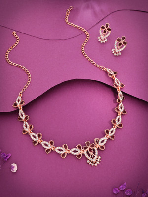 Vedda Brass Gold-plated Rose Gold, Maroon Jewellery Set(Pack of 1)