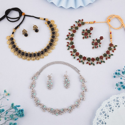 Vedda Brass Gold-plated Gold, Black, Silver, Blue Jewellery Set(Pack of 3)