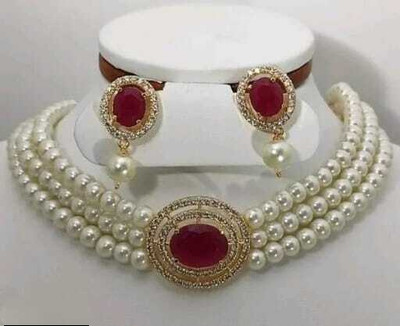 ARADHEMA Brass Gold-plated White Jewellery Set(Pack of 1)