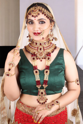 SS IMITATION JEWELLERY Alloy Gold-plated Maroon Jewellery Set(Pack of 7)