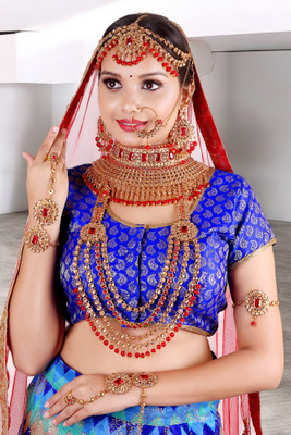 SHIV SHAKTI JEWELLERS Alloy Gold-plated Red Jewellery Set(Pack of 7)