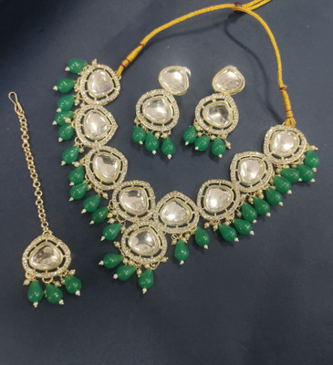 Rhymee Alloy Gold-plated Green Jewellery Set(Pack of 3)