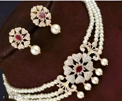 ARADHEMA Brass Gold-plated White Jewellery Set(Pack of 1)