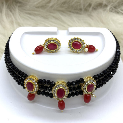 GEODE DELIGHT Brass Black Jewellery Set(Pack of 3)