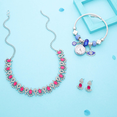 Vedda Brass Gold-plated Silver, White, Pink Jewellery Set(Pack of 1)