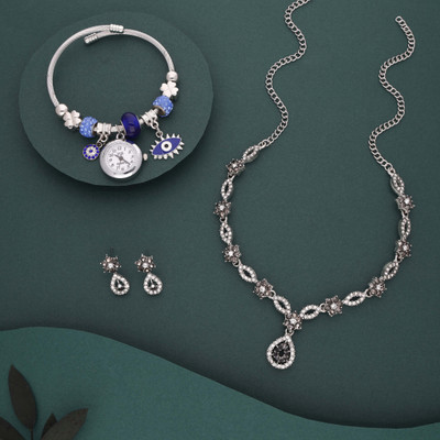 Vedda Brass Gold-plated Silver, White, Grey Jewellery Set(Pack of 1)