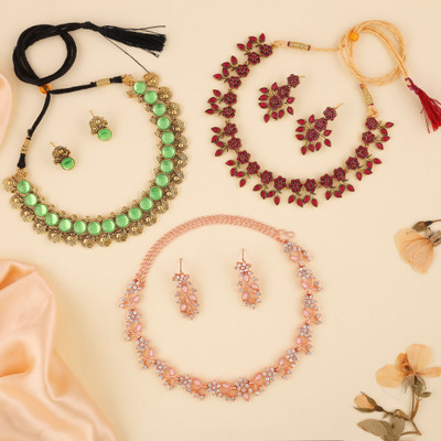 Vedda Brass Gold-plated Silver, White, Gold Jewellery Set(Pack of 3)