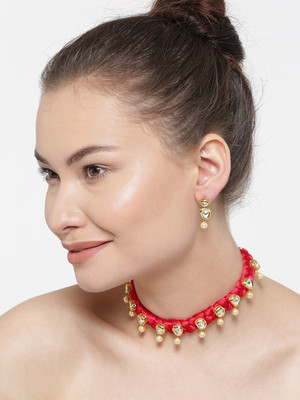 Divastri Alloy Gold-plated Red Jewellery Set(Pack of 3)
