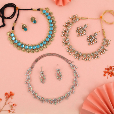 brado jewellery Brass Gold-plated Gold, Blue, White Jewellery Set(Pack of 3)