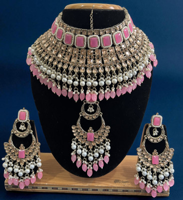 Tulsi Art Jewels Alloy Gold-plated Pink Jewellery Set(Pack of 3)