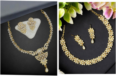 Rhymee Alloy Gold-plated White Jewellery Set(Pack of 2)