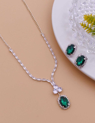 ShringarHouse Stone, Alloy Sterling Silver, Silver Silver, Green Jewellery Set(Pack of 1)