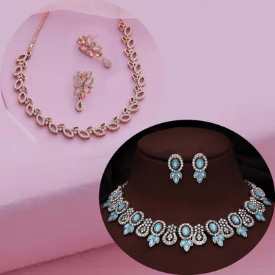 Alasca Brass Gold-plated Rose Gold, Silver, Blue Jewellery Set(Pack of 2)