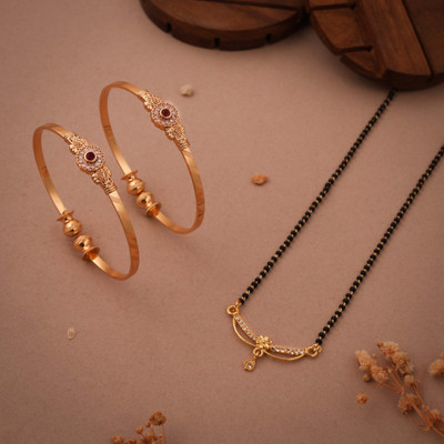 Alasca Brass Gold-plated Gold, Black Jewellery Set(Pack of 2)