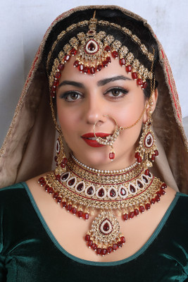 SS IMITATION JEWELLERY Alloy Gold-plated Maroon Jewellery Set(Pack of 4)