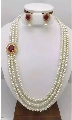 ARADHEMA Brass Gold-plated Red Jewellery Set(Pack of 1)